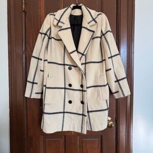 VTG 1960s Alorna Wool Windowpane Coat Double Breasted Peacoat | Made in USA, Med